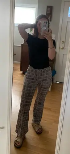 ROSETTA GETTY Poppy Plaid Pull On Flared Hemline Cropped Plaid Pants size Small Gray