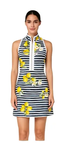 Boston Proper - Lemon Stripe Sleeveless Zip Front Resort European Dress Sz S