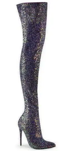 Pleaser Courtly 3015 Thigh High Heel Boots Black Glitter Size 6 NWOT