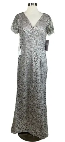 JS Collections Sparkly Lace Mermaid Evening Gown Metallic Silver Size 6 Dress - Image 1