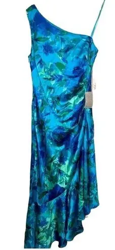 Eliza J Women's Floral One Shoulder Ruffle Cocktail Dress Blue Size 8 tiny flaw