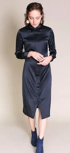 Jenni Kayne Silk Satin Button Front Shirt Dress Printed Cream Womens Size S