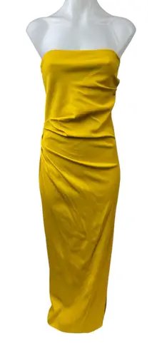 ZARA NEW  Womens Yellow Ruched Strapless Bandeau Midi Bodycon Tank Tube Dress M