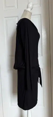 Haute Hippie Black Long Sleeve Modal Dress L Cowl Neck Tie Waist Open Back New