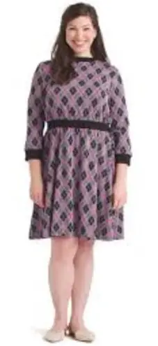 Unique Vintage Adorable Purple & Pink Argyle Sweater Dress women plus size 1X