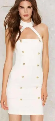 Bossa Byblos White Gold Button Halter Neck Dress Sz. M White Size M