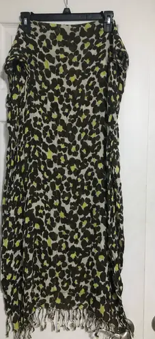 Long green lime green printed scarf with tassels 28” x 80” long