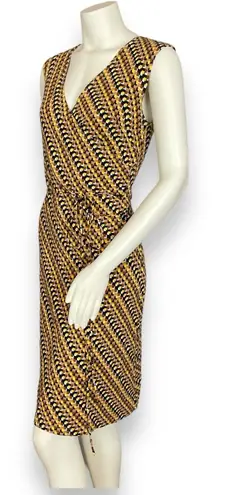 ABS Allen Schwartz Faux Wrap Dress Graphic Print Blocks Diagonal Brown Medium - Image 1