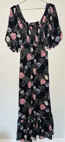 Nicholas Black Purple Floral 100% Silk Square Neckline A