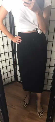 Vintage High Waisted Midi Skirt With Slit Black Size 2P