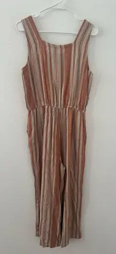 Jason Wu J Striped Linen Button Front Jumpsuit Terracotta Relaxed Comfy Small