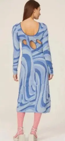 NWT House of Sunny Blue Moon Fuzzy Midi Dress Size 4 Sea blue