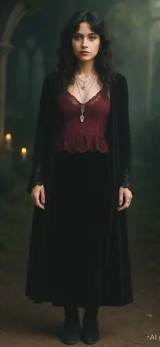 Coldwater Creek Womens Velvet Skirt Size PM Black Midi Goth Witchy Whimsigoth