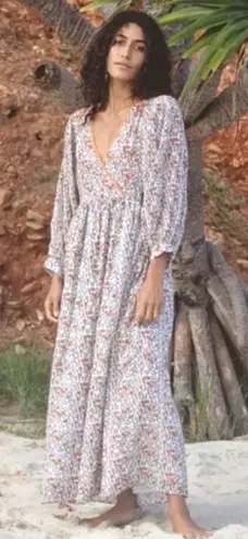 Daughters of India Binita Apricot Floral Print Maxi Dress Size Small Orange