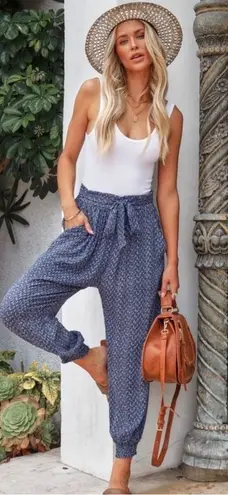 Dress Forum NWT Blue Patterned Women's Jogger Casual Print Pants Small