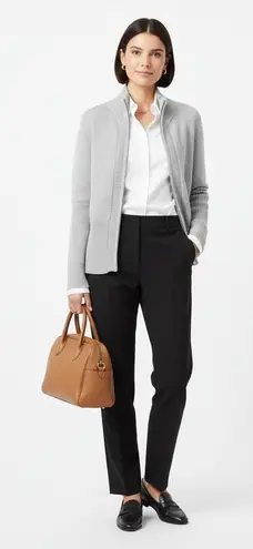 Boston Proper Gray Mock Neck Zip Up Sweater Women's Small Silk Blend Rib Knit