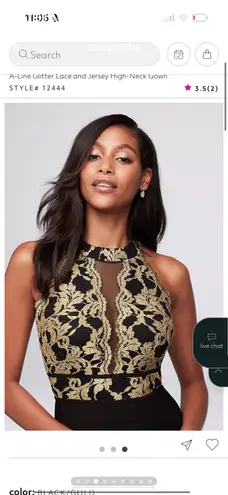 R & M Richards R & M Collection A-Line Glitter Lace and Jersey High-Neck Gown