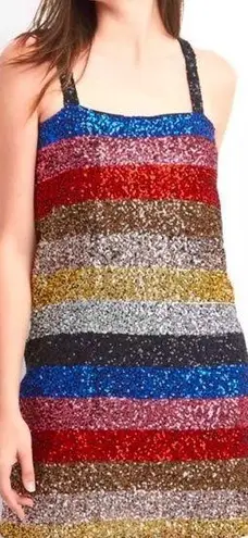 Gap  sequined multicolor crazy stripe sleeveless party dress size small Eras Tour thumbnail 2