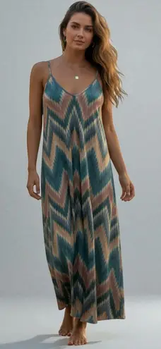 Coco Made Italy L Zigzag Ikat Print Maxi Dress Blue Size L