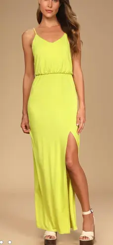 Lulus NWT Lulu’s Yellow Watch the Sunset Lime Green Maxi Dress XS