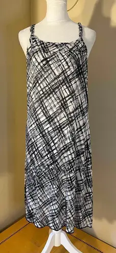 None Black White Cross Hatch Print Sun Dress XL