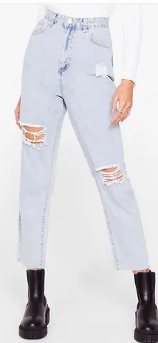 Nasty Gal Blue Distressed Mom Jeans NWT