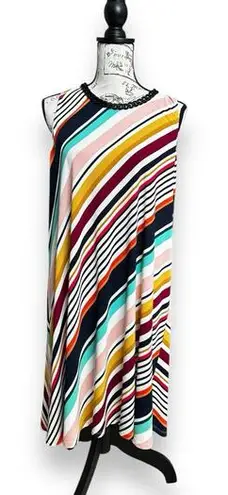 Karl Lagerfeld Diagonal Multicolor Stripe Tank Dress Plastic Chain Collar 12