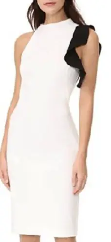Black Halo Pabla Color Block Mock Neck White Sheath Dress Black Ruffle Size 8