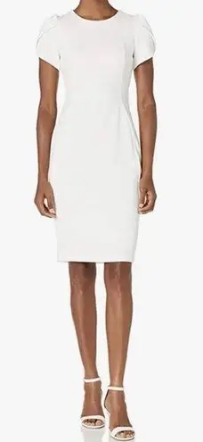 Calvin Klein  Cream Tulip Sleeve Sheath Dress Knee Length Classic Size 4