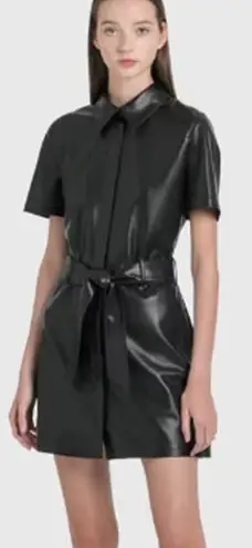 Nanushka Halli Vegan Leather Short Sleeve Belted Mini Dress Black Womens Size XS