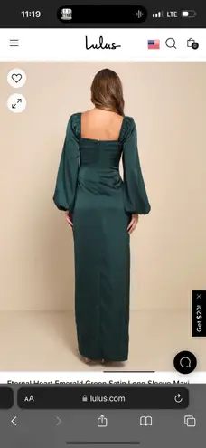 Lulus Eternal Heart Emerald Green Satin Long Sleeve Maxi Dress