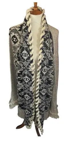 K. Jordan Southwestern Open Cardigan Sweater/Duster Coat Tan & Black w/ Faux Fur Size undefined