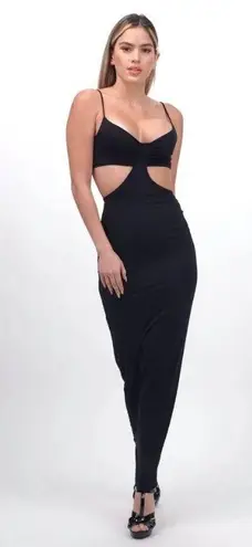 LAST ONE New Black Trendy Front Cut Out Spaghetti Strap Maxi Dress Size M