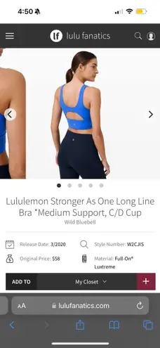 Lululemon Sports Bra Size 6