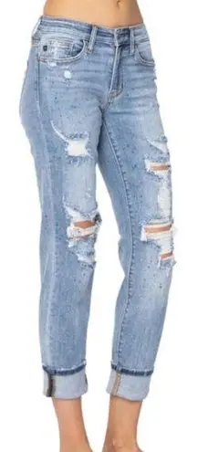 Judy Blue Paint Splashed NWT Boyfriend Mid-rise Jean 20w distressed medium/light