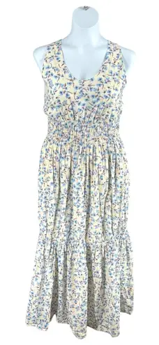 Something Navy Women's Floral Maxi Dress Cream Blue Size XL Sleeveless Tiered