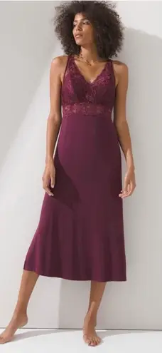 Soma Cool Nights Lace Trim Jersey Knit Midi Gown Slip Dress Size XL Cozy Luxury