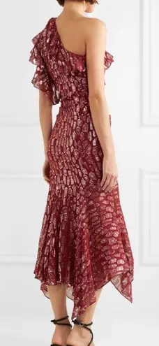 Veronica Beard Leighton Metallic Leopard One Shoulder Ruffle Midi Dress Size 4