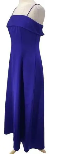 Alex Evenings Vintage 90s Satin Gown Floor Length Spaghetti Strap Purple Blue 8
