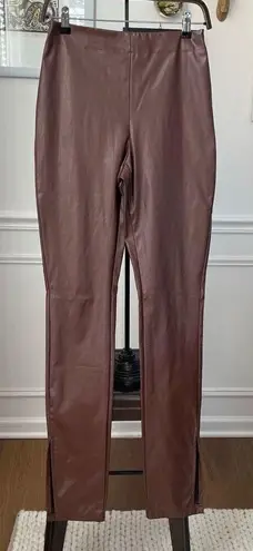 Suzanne Betro S Betro Faux Vegan Leather Brown Side Zip Pants M Long 34”