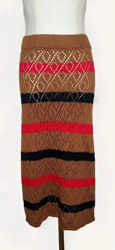 Stella Pardo Paris Talia Crochet Striped Open Knit Flared Pointelle Skirt Sz S Brown