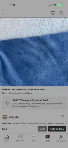 Vintage Sweatshirt Crewneck Blue Size M