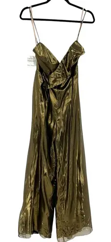 Fame and Partners Gold Metallic Lame Wide Leg Backless Jumpsuit Size US 2 - Image 1