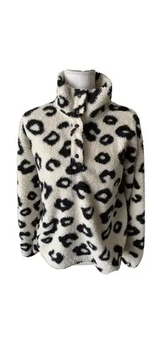 Loft NWT  Henley Sweater Multicolor Size M Cheetah Sherpa Long Sleeve 1/4 Snap