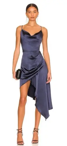 Elliatt Jacinda Asymmetrical Satin Dress in Navy Small