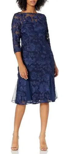 Alex Evenings Women's Tea Length Embroidered Dress with Illusion Sleeves 22W