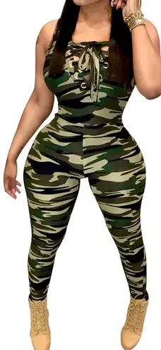 Toxik3 Spaghetti Strap Sleeveless Camo Print Romper lace up One Piece Jumpsuit Multiple Size L