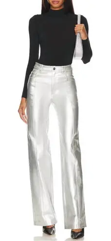 CINQ A SEPT Foiled Francine Pant in Silver Wide Leg Size 10
