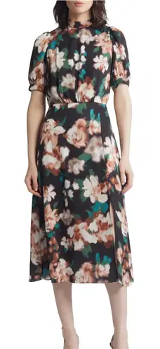 Julia Jordan Women's Midi Dress Size 12 Floral Black Multi Short Sleeve Wedding