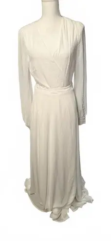New Lulus Long Sleeve White Wrap Maxi Dress with Button Sleeve Details, Large